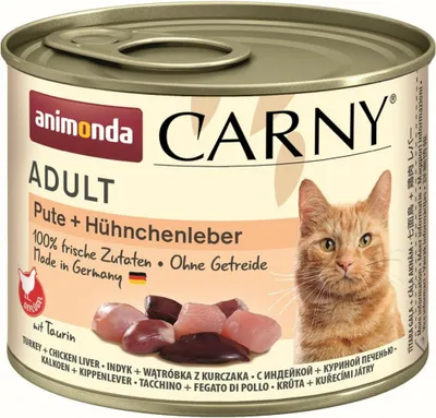 Produktbild von animonda Carny Adult Pute + Hühnchenleber, Adult, Huhn, Türkei, 200 g, Getreidefrei, Ohne Soja, Ohne künstliche Farbstoffe