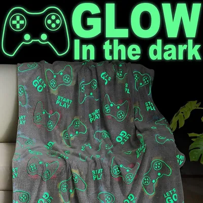 Produktbild von Minicee Kinder Leuchtdecke Gaming Motiv, Kuscheldecke Flanell 130x150 cm Grau
