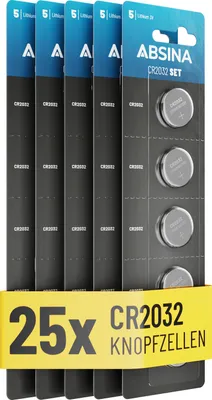 Produktbild von ABSINA Knopfzellen CR2032 3V 5x 5er Pack - Batterien CR2032 auslaufsicher & mit langer Haltbarkeit - CR 2032
