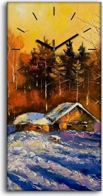 Produktbild von Dekor Leinwand Uhr Wandbilder Geräuschlos 30x60 Landschaft Abend im Winter dorf - schwarze Hände