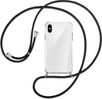 Produktbild von Handykette Backcover-Schutzhülle mit Band (Metall silberfarben) für Apple iPhone X / XS / 10 - schwarz