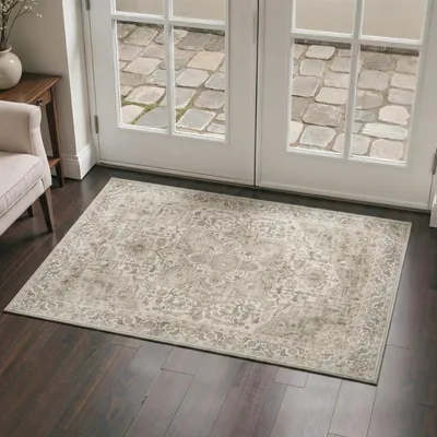 Zdjęcie produktu dla Mata podłogowa 60x90 cm, możliwość prania, styl vintage, kolor brązowo-beżowy, prostokątna