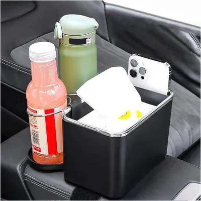 Produktbild von Autofahrerarmlehnenbox, multifunktionales Fahrzeugkonsolenset, Telefon, Papiertaschentücher, Wasserkaraffenhalter (schwarz)