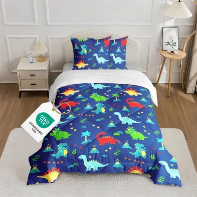 Immagine prodotto di Coperta per tutto l'anno con federa, dimensioni 135x200 cm, in microfibra, con motivo dinosauri