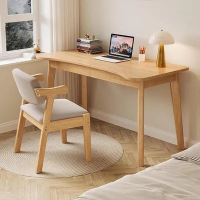 Zdjęcie produktu dla Biurko z litego dębu - stolik do pisania z szufladą - organizacja pracy w domu - ergonomiczny kształt blatu - 31 cali - naturalny kolor