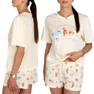 Produktbild von DISNEY Winnie Puuh cremig-gelber Damen-Zweiteiler-Pyjama, kurzärmelig, 100 % Baumwolle XXL