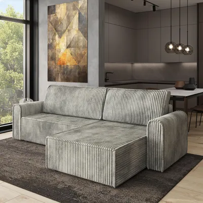 Produktbild von Masseno Ecksofa VALTINO mit Schlaffunktion L-Form, Sofa mit Bettkasten, Wohnzimmersofa, Couch, Soffa, Bettsofa, Couchgarnitur- Hellgrau, TILIA 83