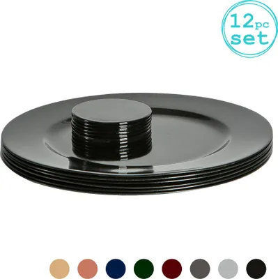 Produktbild von Argon Ta 12er Charger Platten und Untersetzer Set - Metallic-Finish - 33cm - Schwarz
