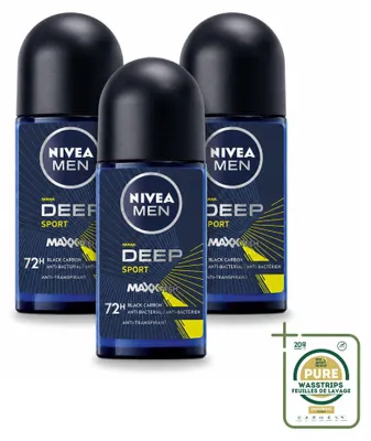 Immagine prodotto di 3 deodoranti roll-on NIVEA MEN Deep Sport - 50 ml - confezione risparmio - 3 pezzi