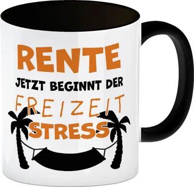 Produktbild von Rente - jetzt beginnt der Freizeitstress Kaffeebecher Schwarz