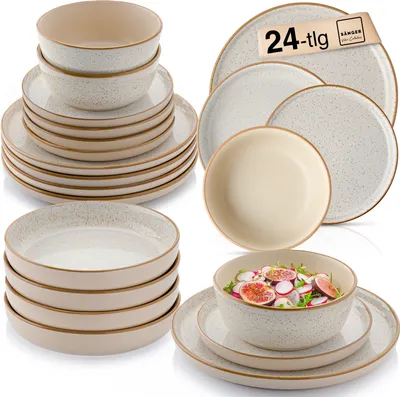 Produktbild von SÄNGER Steingut Geschirrset Rio Creme, Tafelservice 24 teilig für 6 Personen