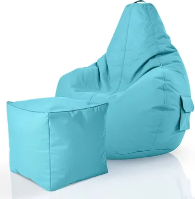 Produktbild von Green Bean® 2er Set Sitzsack + Hocker "Cozy+Cube" - mit EPS Perlen Füllung - robust waschbar schmutzabweisend - Aquamarin
