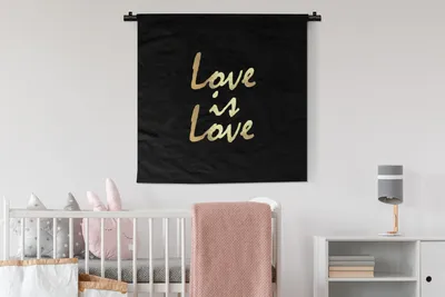 Produktbild von MuchoWow® Wandteppich Wandbehang Zitat - Liebe - Gold 90x90 cm Tapisserie Dekoration Wandtuch - Wandaufhänger