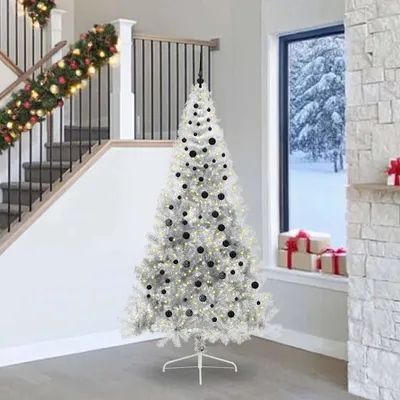 Obrázek produktu pro vidaXL Umělý předsvětlený vánoční stromek stříbrný 240 cm PET
