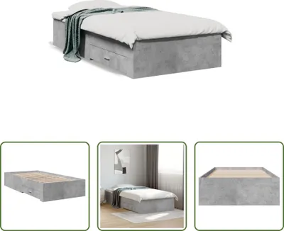 Produktbild von The Living Store Bettgestell mit Schubladen Betongrau 75x190 cm Holzwerkstoff