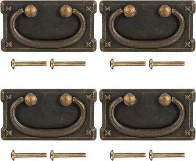 Image de 4 poignées de chargement et poignées de tiroir de style antique pour meubles de chambre à coucher, armoires et tiroirs