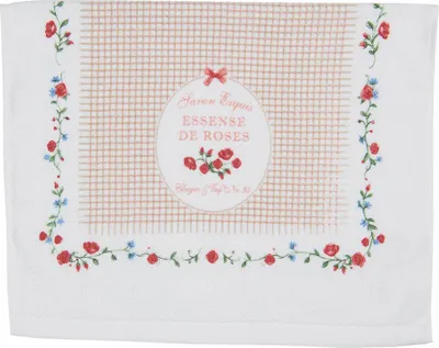Produktbild von Clayre & Eef Gästehandtuch 40x66 cm Weiß Grün Baumwolle Rosen