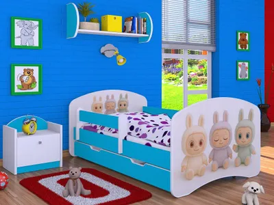 Image de BDW, Lit d'enfant avec matelas, sommier à lattes, tiroir, LABU, bleu, 160x80