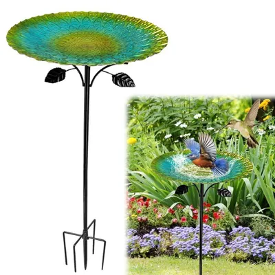 Produktbild von Vogeltränke Stehend Metall Vintage 85cm Frostsicher 5-Zinken-Basis Grün-Schwarz