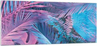 Produktbild von Bilder auf glas - Einteilig - Blätter Rosa Blau - 100x40cm - Glasbilder - Wandbilder - Bilder - zum Aufhängen bereit - Wanddekoration aus Glas - Glas Bilder - Wandbild auf Glas - GAB100x40-4401