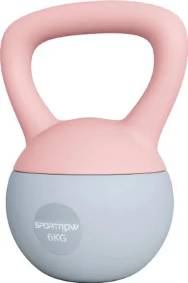 Obrázek produktu pro Kettlebell 6 kg – činka ve tvaru koule – naplněná pískem, plast – 19 × 19 × 28 cm – silový trénink, paže – růžová
