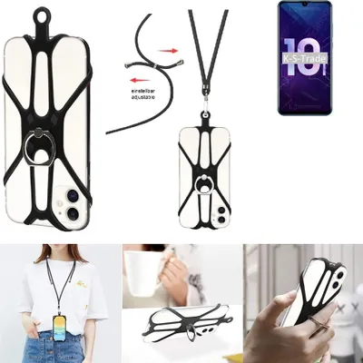 Produktbild von K-S-Trade 3in1 Handykette Handyband Handykordel Halsband Smartphone-Ring Handy-Ring kompatibel mit Huawei Honor 10i Fingerhalterung Handyring