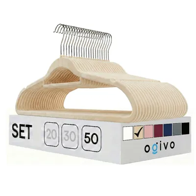 Produktbild von OGIVO kleiderbügel Samt 50 stück Rutschfest bügel Samtbügel Garderobenbügel Beige - 50 / Beige