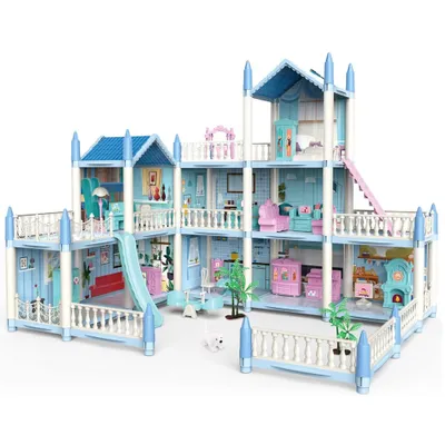 Produktbild von Puppenhaus– 3-stöckiges DIY Rollenspiel-Spielset, Puppenhaus-Zubehör und Möbel, Geschenk für 6 7 8 9 Mädchen Kleinkinder