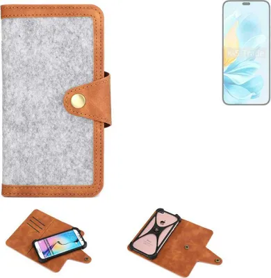 Produktbild von K-S-Trade Handyhülle kompatibel mit Honor 200 Lite Schutzhülle Filz-Hülle Kunst-Leder hellgrau braun (1x)