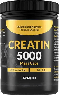 Produktbild von Creatin 5000 Monohydrat, Kreatin von EXVital Sport Nutrition, 300 Kapseln