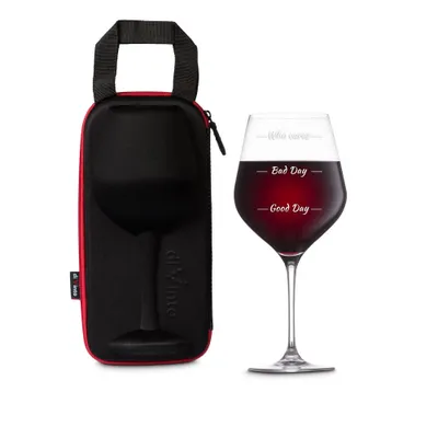 Immagine prodotto di Grande bicchiere da vino a bottiglia intera da 860 ml con iscrizioni Who Cares + custodia