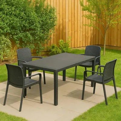 Produktbild von Dmora Garten-Set Tarquinia Schwarz, 4 Sitzplätze, Tisch