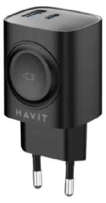Produktbild von Havit UC132 EU - GaN 22 W Dual-Port-Ladegert mit kabelloser Ladeoption, schwarz