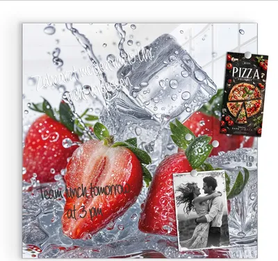Produktbild von Magnettafel 50x50cm Pinnwand Whiteboard beschreibbar - Erdbeeren im Wasser