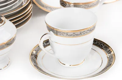 Produktbild von Konsimo Teeservice für 6 Personen (15-teilig) "CONTE", Weiß, Porzellan, Classic, 15,5 cm / 220 ml / 21 cm / 1,3 l / 220 ml / 220 ml