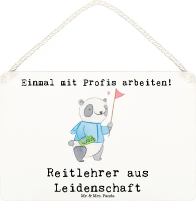 Produktbild von Mr. & Mrs. Panda Schild Reitlehrer Leidenschaft DIN A6 - Weiß - Geschenk, holzbild, Türschild, Dekobrett, wandtafel, Wandbild Holz