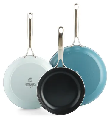 3er-Set Keramik-Bratpfannen 20/24/28 cm, blau, antihaft, ofenfest