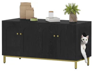 Image de Meuble pour litière de chat - Armoire et banc pour litière - 119 cm - Fer - Semi-fermé - Noir