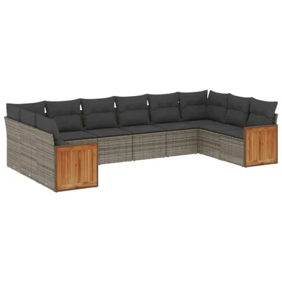 Produktbild von vidaXL 10-tlg. Garten-Sofagarnitur mit Kissen Grau Poly Rattan