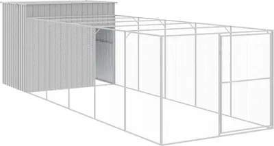 Produktbild von vidaXL Hundehütte mit Auslauf Hellgrau 214x661x181 cm Verzinkter Stahl