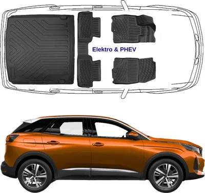 Produktbild von Trimak Passgenau 3D Auto Fußmatten & Obere Kofferraumwanne Set Kompatibel mit Peugeot E-3008 & 3008 PHEV ab 2024