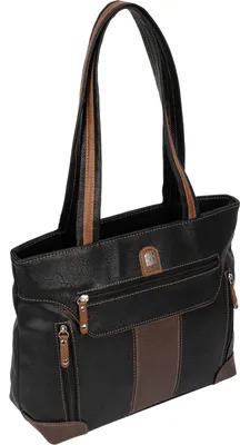 Produktbild von Damen Tasche Schultertasche Shopper Henkeltasche Handtasche Leder Optik SCHWARZ-BRAUN (15129)
