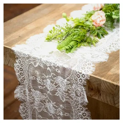 Produktbild von Tischläufer aus Spitze in Weiß 35 × 300 cm: Vintage Tischband für Hochzeiten und Tischdekoration mit Makramee-Stickerei
