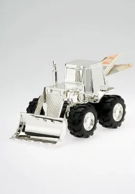 Produktbild von Spardose Traktor/Bagger versilbert L 14 cm  H 8 cm