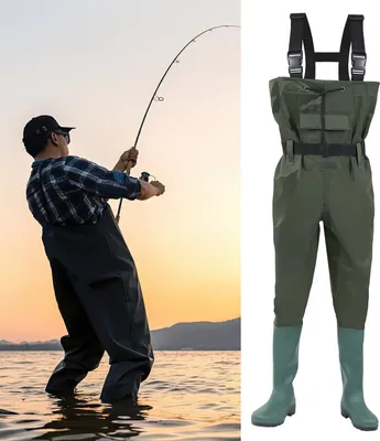 Image de Waders TolleTour - Taille 43 Fladen pantalon de pêche pantalon de pêche bottes de pêche en PVC nylon pantalon en caoutchouc avec des crochets