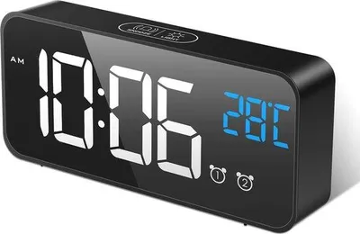 Image de Réveils numériques à LED avec écran miroir, rechargeables et àvocale, double alarme, 13 sonneries, sans tic-tac, volume et luminosité réglables