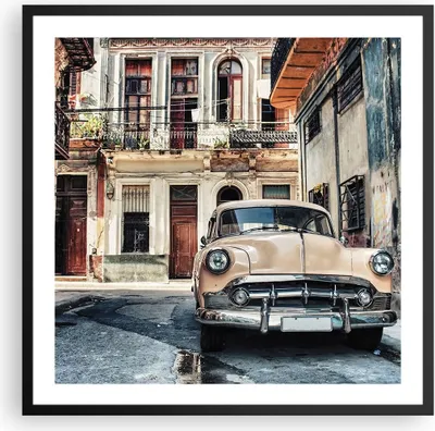 Produktbild von Gerahmtes Poster - Schwarzer Rahmen - Kubanisch Auto Mietshäuser - 60x60 cm - Wand Bild - Wanddeko - Wandbilder - Kunstposter - Wandposter - Bilderrahmen - Bilder - Kunstdruck - P2BAC60x60-4413