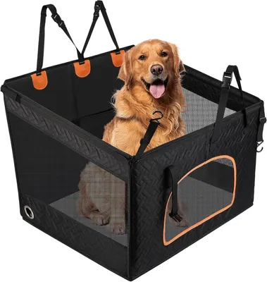 Obrázek produktu pro Autosedačka pro psy - Cestovní sedačka pro psy - Bezpečné cestování - Velký prostor - 72x62x55 cm - Černá/oranžová