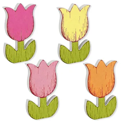 Holz-Tulpen-Deko, 4er-Set, 4 Farben, 12x6x1,5 cm