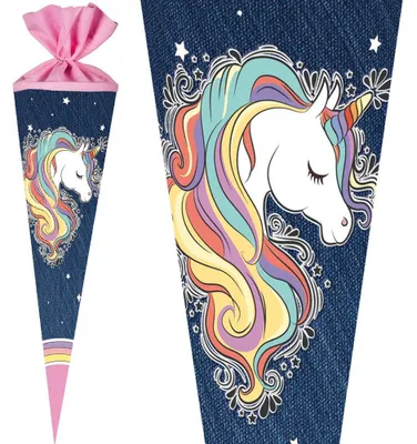 Produktbild von Nestler Schultüte Einhorn Unicorn 70 cm mit / ohne Schleife, Motiv / Ausführung:Regenbogenmähne - ohne Schleife